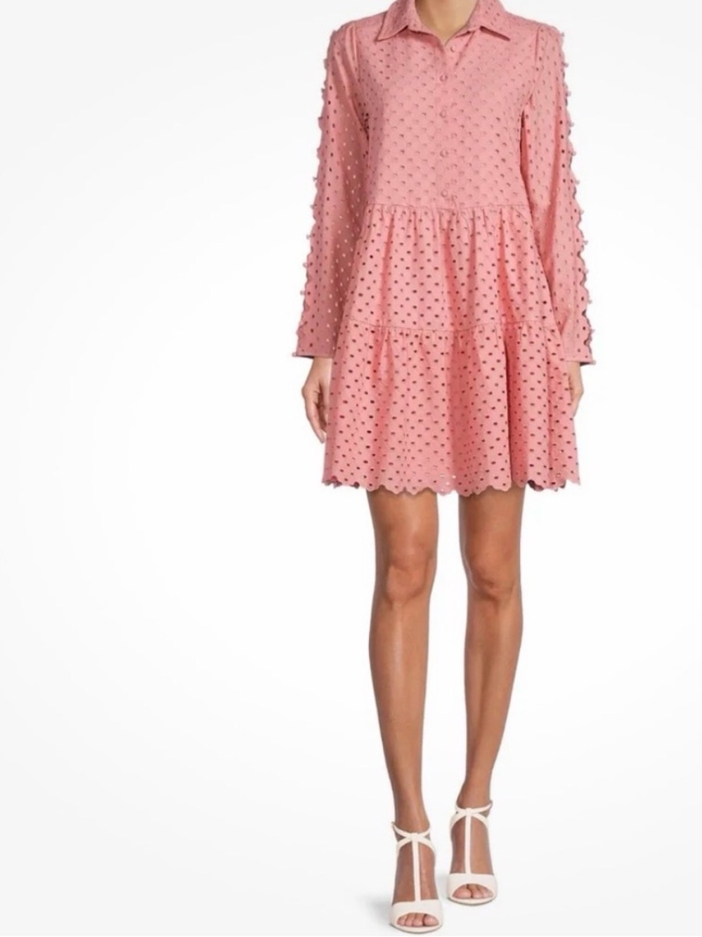 Antonio Melani Patricia Eyelet‎ Collar Neck Button Down Dress in Rosado Pink.